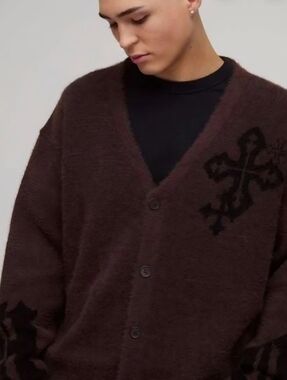 Boohoo Dark Brown Cardigan with Black Cross Detail